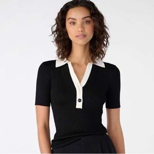 NWT Karl Lagerfeld Ribbed Short Sleeve Polo Sweater XXS